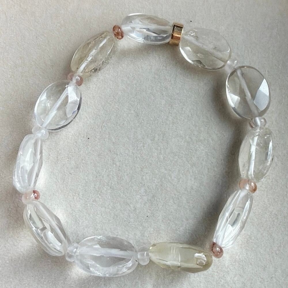 6.75" Clear Citrine & Rose Quartz Stretch Bracelet, Second Bloom Studio